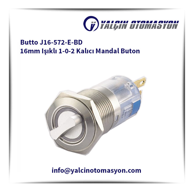 Butto J16-572-E-BD 16mm Işıklı 1-0-2 Kalıcı Mandal Buton