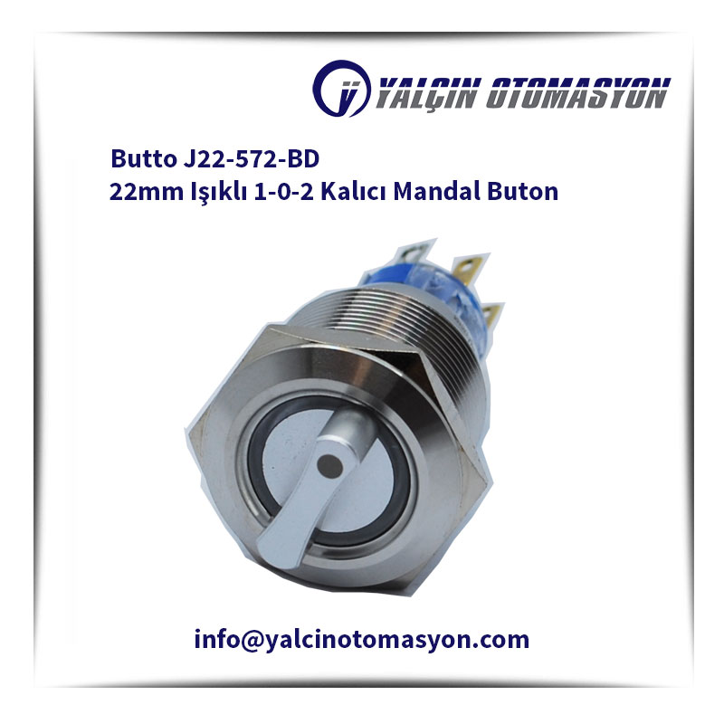 Butto J22-572-BD 22mm Işıklı 1-0-2 Kalıcı Mandal Buton