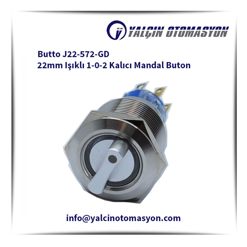 Butto J22-572-GD 22mm Işıklı 1-0-2 Kalıcı Mandal Buton
