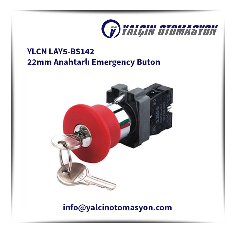 YLCN LAY5-BS142 22mm Anahtarlı Emergency Buton