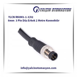 YLCN RK0M1-1-3/02 8mm 3 Pin Düz Erkek 2 Metre Konnektör